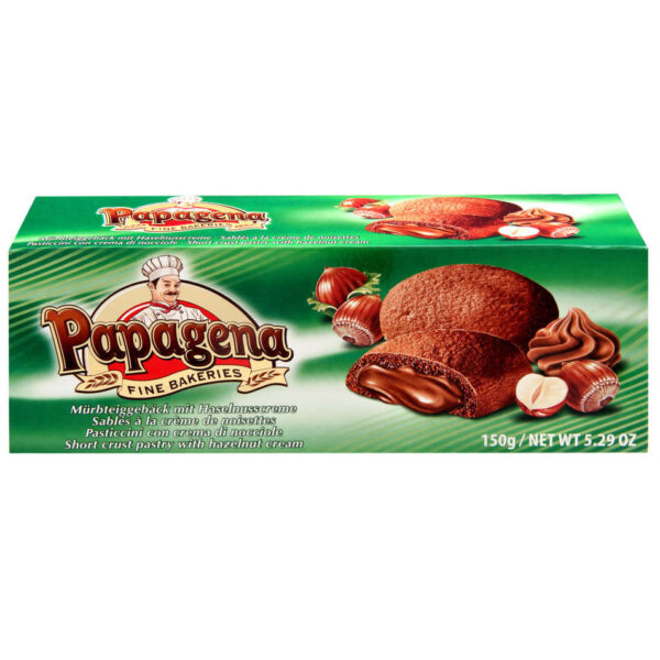 Biscuits mit Haselnusscremefüllung 150g Packung Papagena