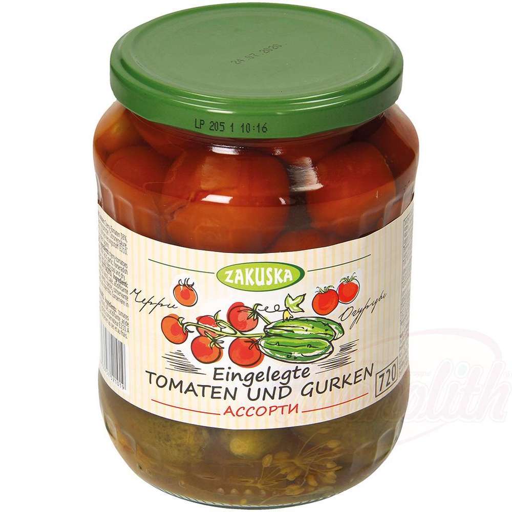 5c315791128716c9b594bf99b0c4ee12 Eingelegte Tomaten und Gurken 680g – Bild 1