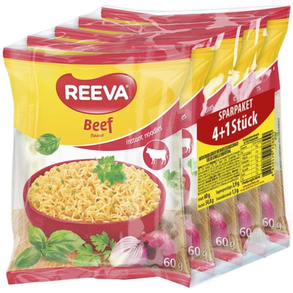 Sparpaket 4+1 gratis "Reeva" Instantnudelgericht mit Rindfleischgeschmack 300g