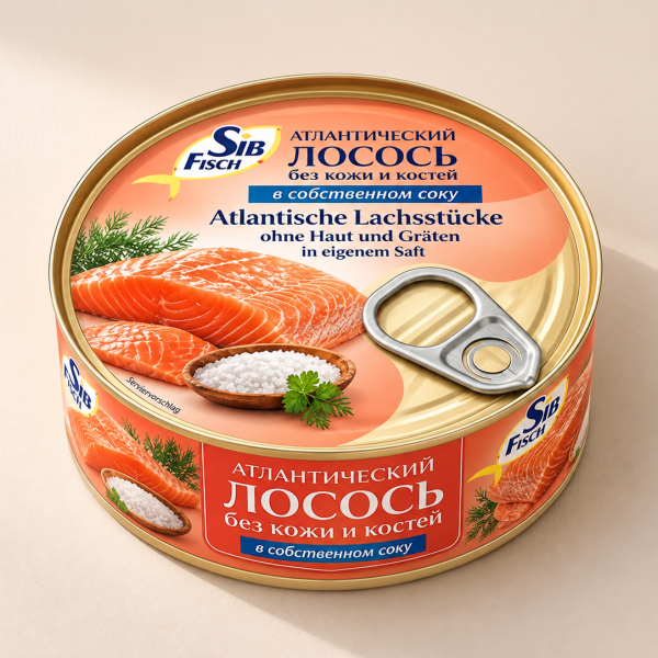 Атлантический лосось кусочки без кожи и костей в собственном соку 220g