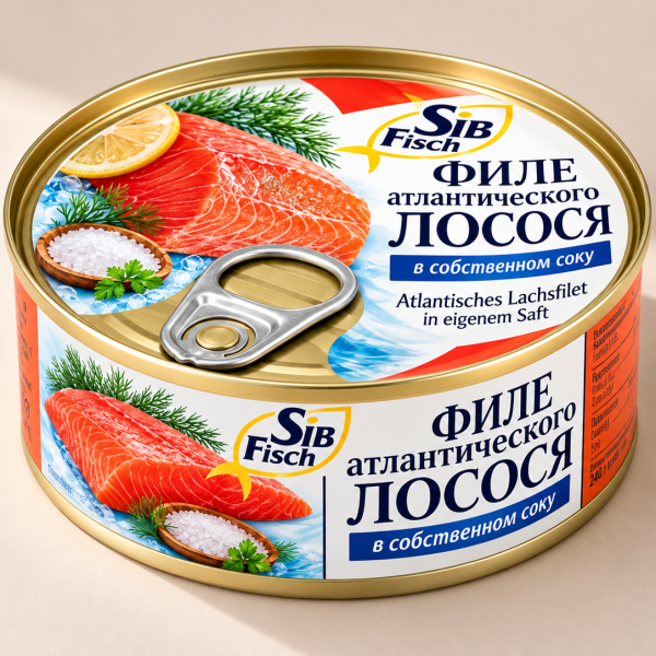 Атлантический лосось SibFisch в собственном соку, 220 г