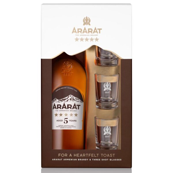 ArArAt 5* 0,7 l mit 3 ArArAt Shotgläsern