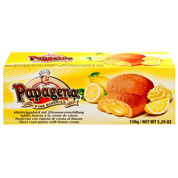 Biscuits mit Zitronencremefüllung 150g Packung Papagena