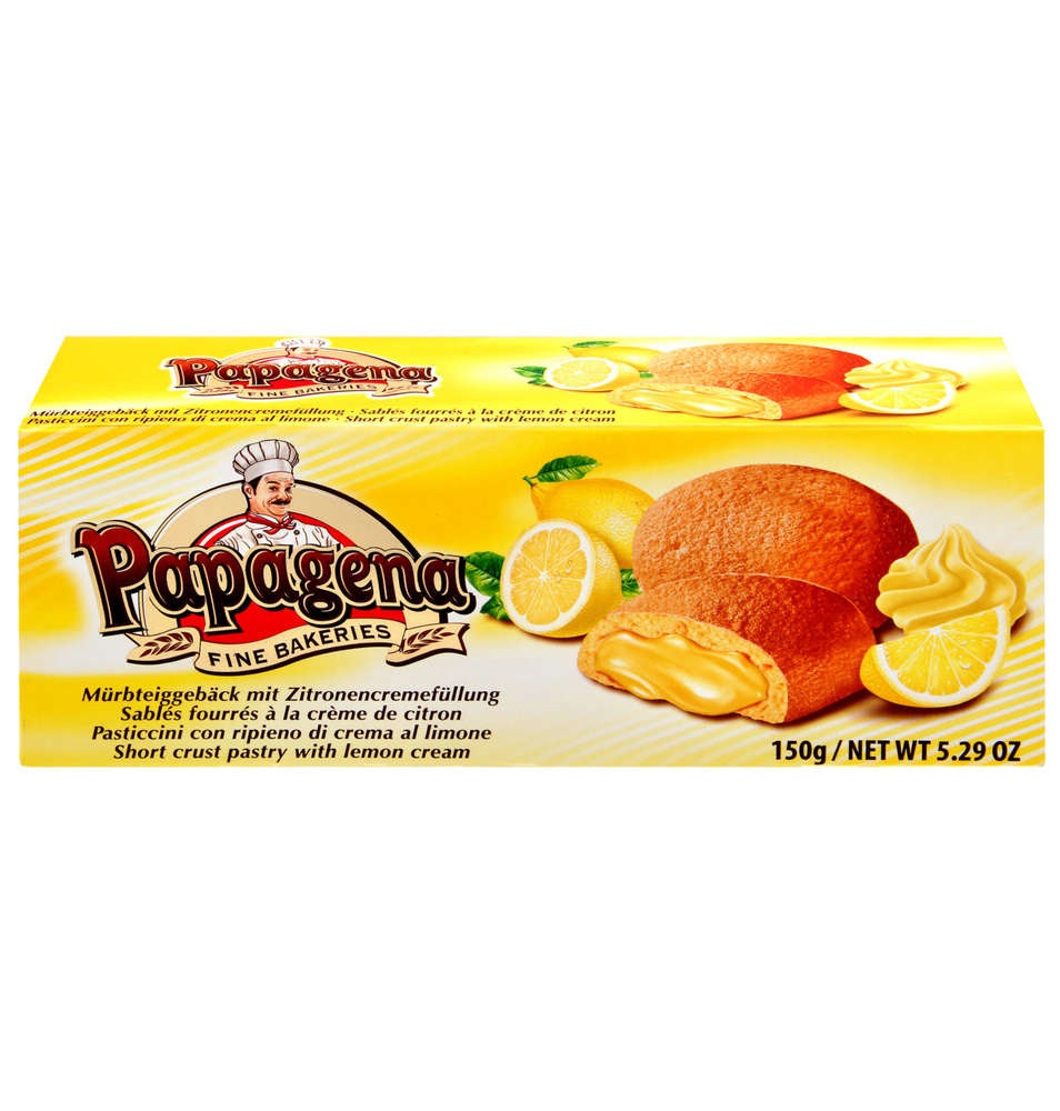 baaf40f767fee4f8191a1cea1cfbf6dd Biscuits mit Zitronencremefüllung 150g Packung Papagena – Bild 1