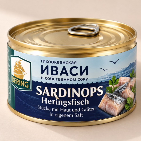 Sardinops (Heringsfisch) - Stücke mit Haut und Gräten in eigenem Saft