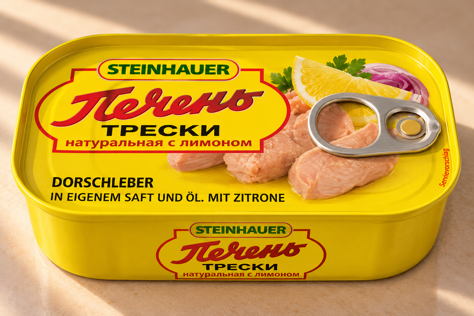 Печень трески натуральная с лимоном 120г Dorschleber in eigenem Saft und Öl, mit Zitrone 120g – Bild 1