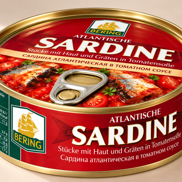 Atlantische Sardine, Stücke mit Haut und Gräten in Tomatensoße